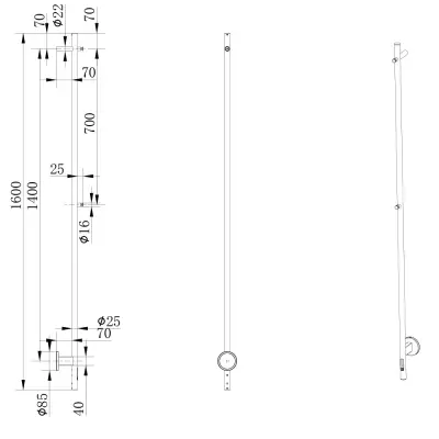 DutchLine Almi - Elektrische Handdoek Verwarmer - 24W - 1600*85*130mm - Geborsteld staal - 2