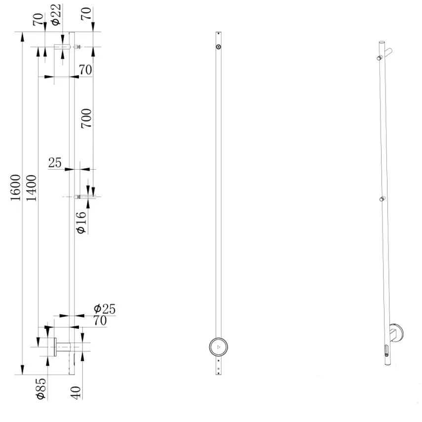 DutchLine Almi - Elektrische Handdoek Verwarmer - 24W - 1600*85*130mm - Mat zwart - 2
