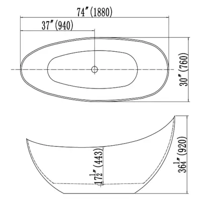 DutchLine Antio Solid Surface Vrijstaand Bad - Mat Wit - 1880*780*930 - 2