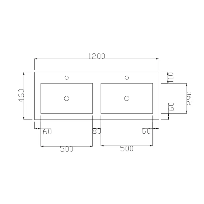 DutchLine - Atlanta 120 Dubbele Wasbak - Glans Wit - 2 Kraangaten - 2