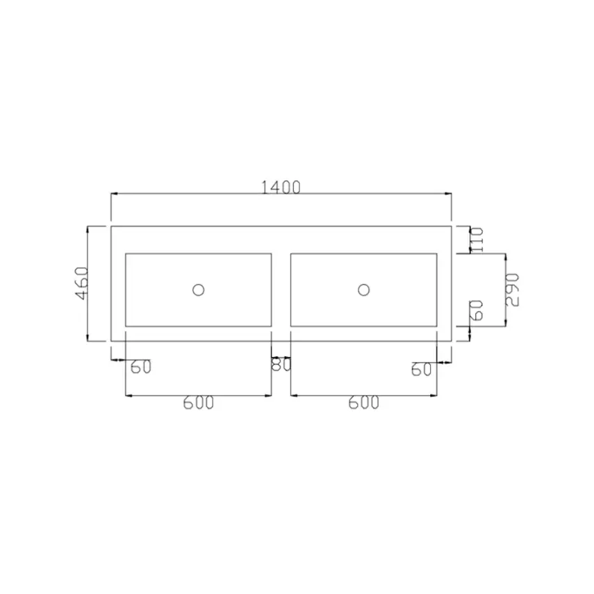 DutchLine - Atlanta 140 Dubbele Wasbak - Glans Wit - 0 Kraangaten - 2