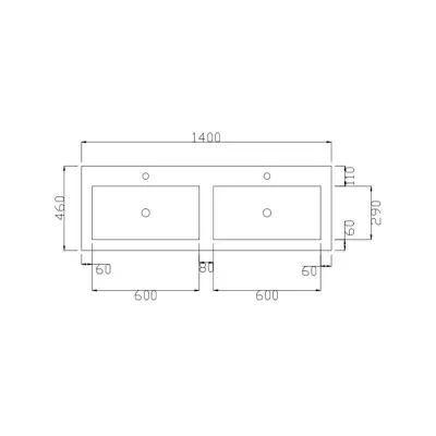 DutchLine - Atlanta 140 Dubbele Wasbak - Glans Wit - 2 Kraangaten - 2