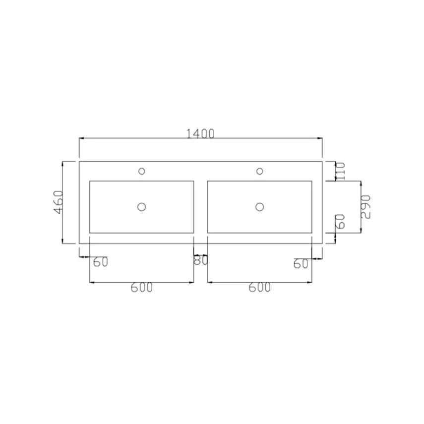 DutchLine - Atlanta 140 Dubbele Wasbak - Mat Wit - 2 Kraangaten - 2