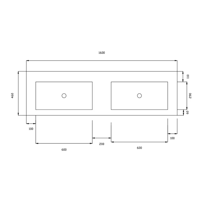 DutchLine - Atlanta 160 Dubbele Wasbak - Glans Wit - 0 Kraangaten - 2