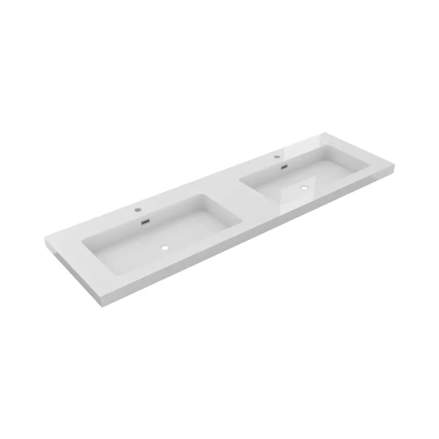 DutchLine - Atlanta 160 Dubbele Wasbak - Glans Wit - 2 Kraangaten - 1