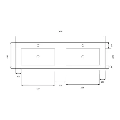 DutchLine - Atlanta 160 Dubbele Wasbak - Glans Wit - 2 Kraangaten - 2