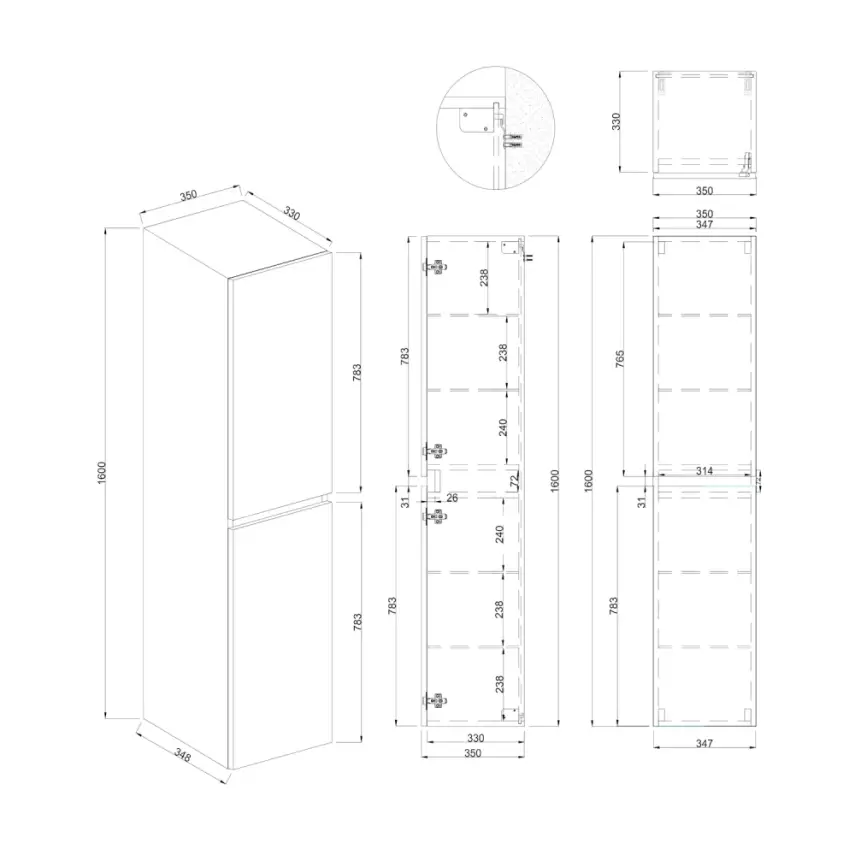 Dutchline Badmeubel Kolomkast - Glans Wit - 160x35cm - 2 Deuren - 2