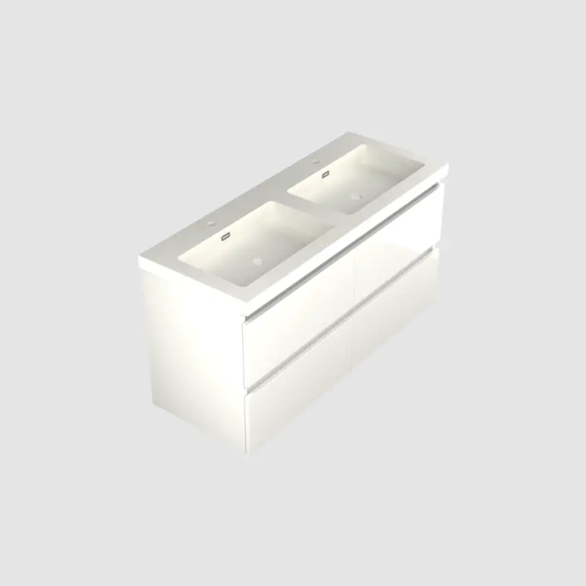 Dutchline Badmeubel Onderkast - Glans Wit - 120x46cm - 4 Lades - 2 Uitsparingen - 1