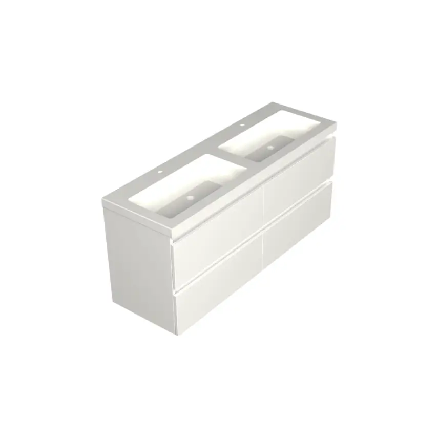 Dutchline Badmeubel Onderkast - Glans Wit - 140x46cm - 4 Lades - 2 Uitsparingen - 1