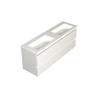 Dutchline Badmeubel Onderkast - Glans Wit - 160x46cm - 4 Lades - 2 Uitsparingen - 1