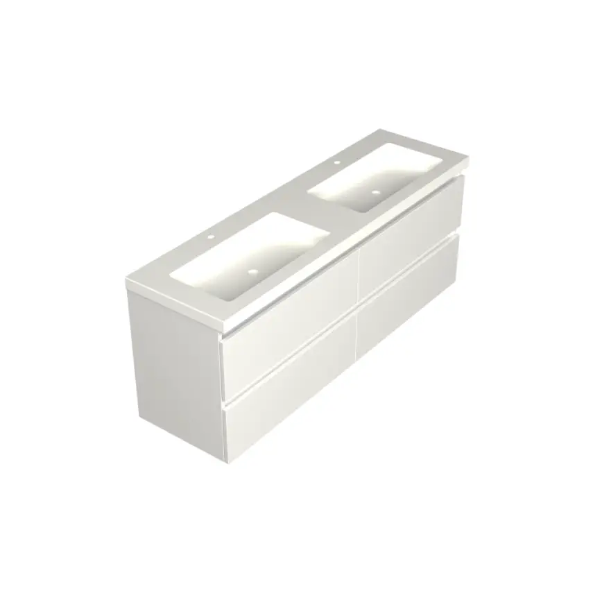 Dutchline Badmeubel Onderkast - Glans Wit - 160x46cm - 4 Lades - 2 Uitsparingen - 1