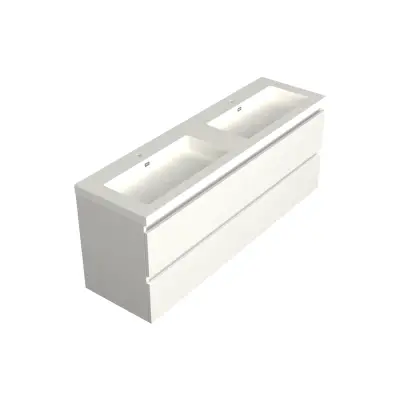 Dutchline Badmeubel Onderkast - Glans Wit - 200x46cm - 4 Lades - 2 Uitsparingen - 1