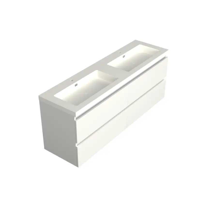 Dutchline Badmeubel Onderkast - Glans Wit - 200x46cm - 4 Lades - 2 Uitsparingen - 1