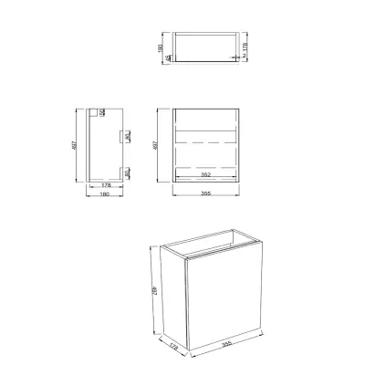 Dutchline Badmeubel Onderkast - Glans Wit - 36x18cm - 1 Deur (Links/Rechts) - 2