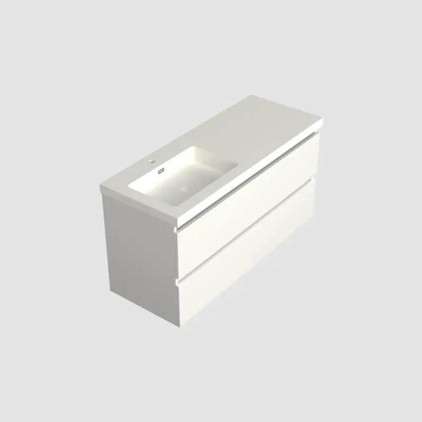 Dutchline Badmeubel Onderkast Links - Glans Wit - 120x46cm - 2 Lades - 1 Uitsparing - 1