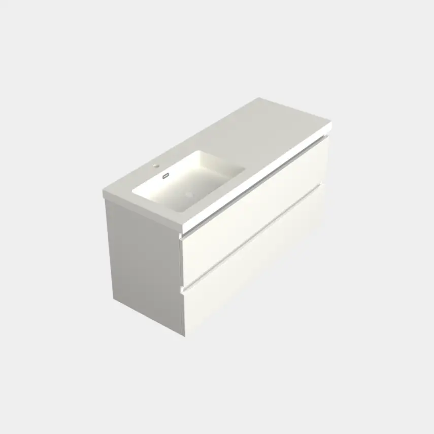 Dutchline Badmeubel Onderkast Links - Mat Wit - 120x46cm - 2 Lades - 1 Uitsparing - 1