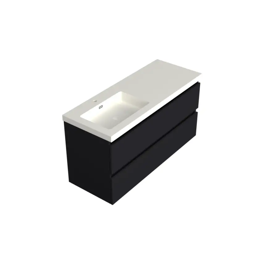 Dutchline Badmeubel Onderkast Links - Mat Zwart - 120x46cm - 2 Lades - 1 Uitsparing - 1