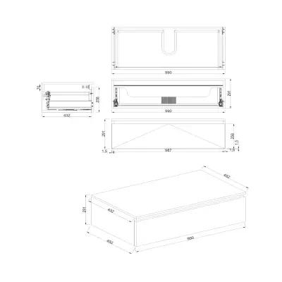 Dutchline Badmeubel Onderkast - Lumiere - 100x46cm - 1 Lade - 1 Uitsparing - 2