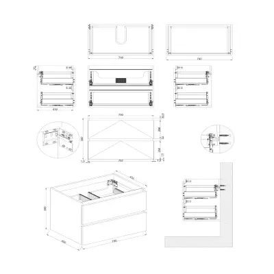 Dutchline Badmeubel Onderkast - Lumiere - 80x46cm - 2 Lades - 1 Uitsparing - 2