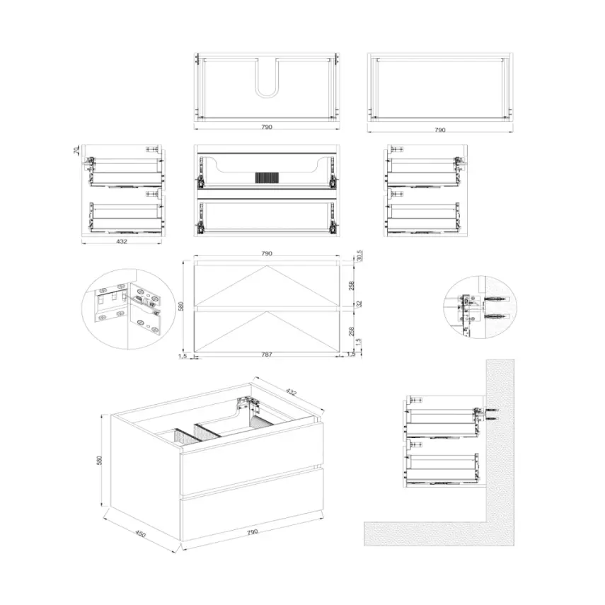 Dutchline Badmeubel Onderkast - Lumiere - 80x46cm - 2 Lades - 1 Uitsparing - 2