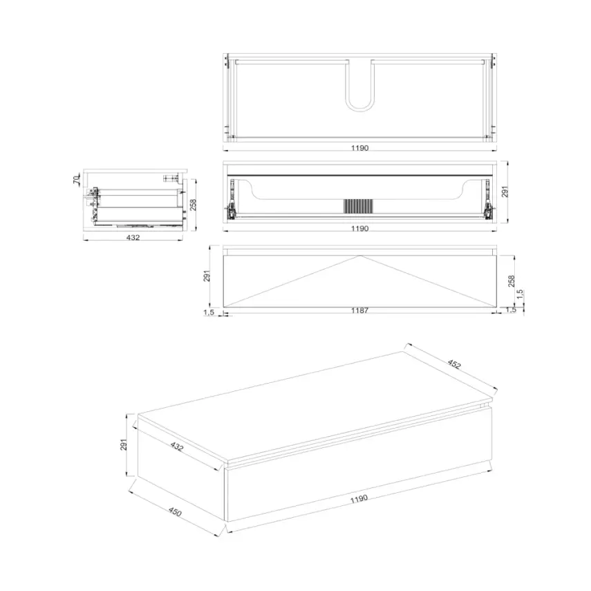 Dutchline Badmeubel Onderkast - Mat Grijs - 120x46cm - 1 Lade - 1 Uitsparing - 2