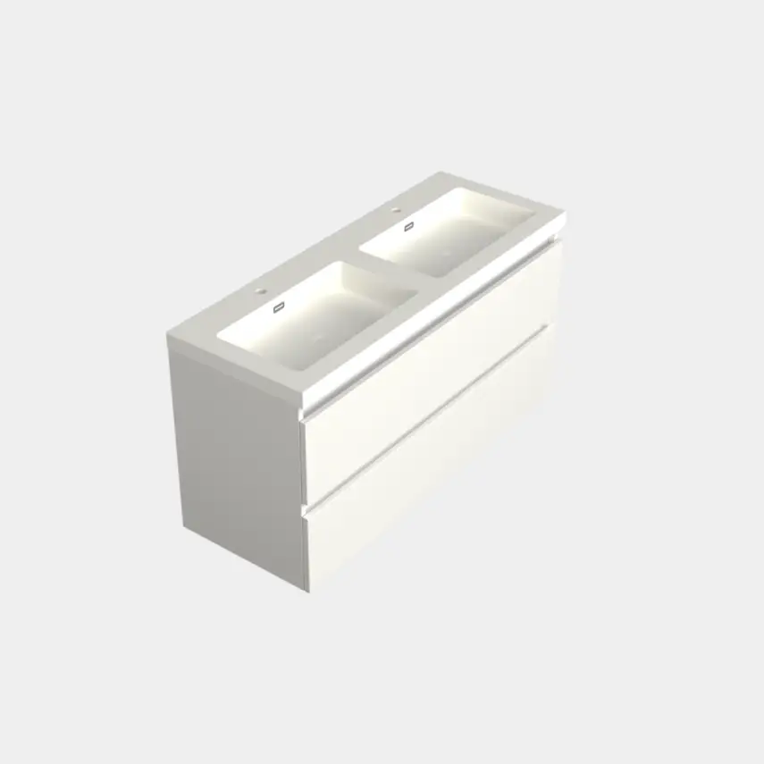 Dutchline Badmeubel Onderkast - Mat Wit - 120x46cm - 2 Lades - 2 Uitsparingen - 1