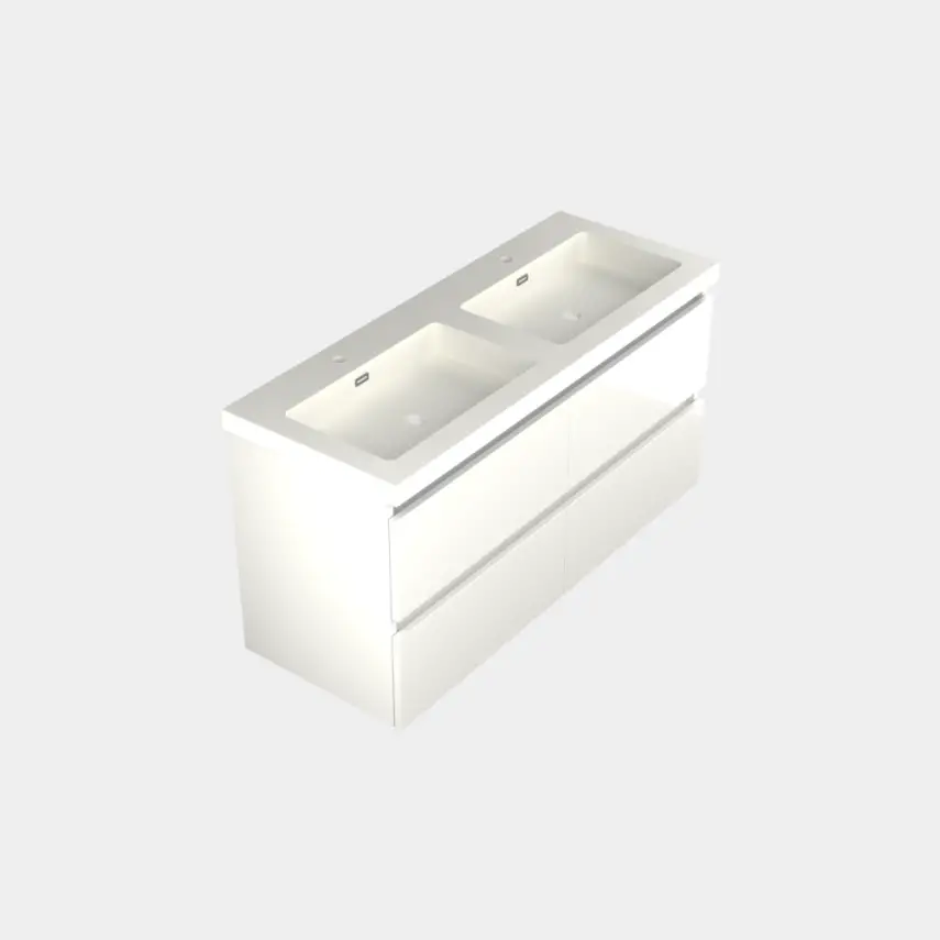 Dutchline Badmeubel Onderkast - Mat Wit - 120x46cm - 4 Lades - 2 Uitsparingen - 1