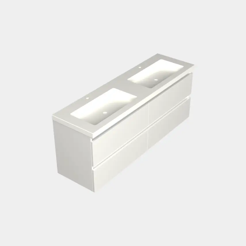 Dutchline Badmeubel Onderkast - Mat Wit - 160x46cm - 4 Lades - 2 Uitsparingen - 1