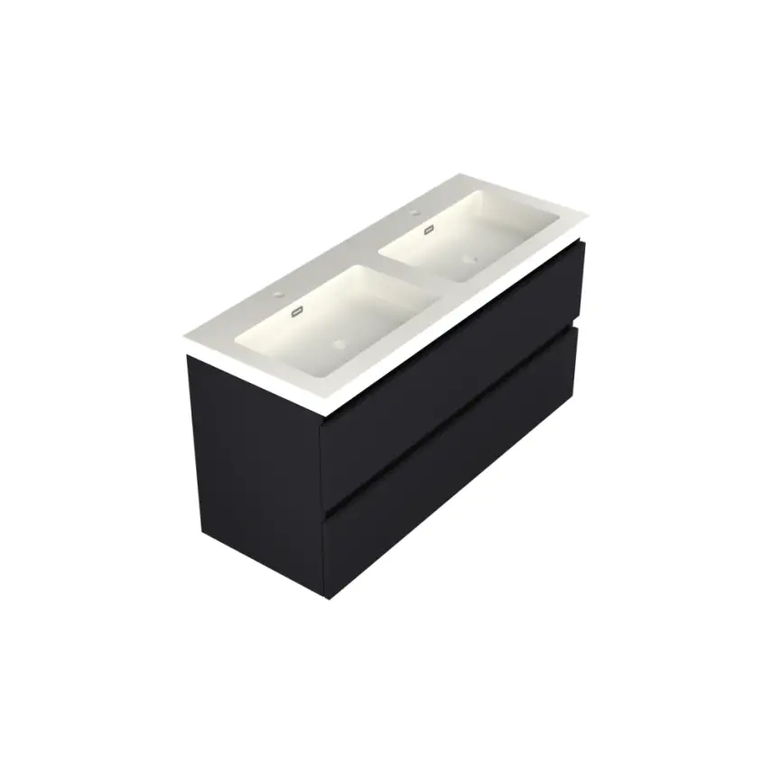 Dutchline Badmeubel Onderkast - Mat Zwart - 120x46cm - 4 Lades - 2 Uitsparingen - 1