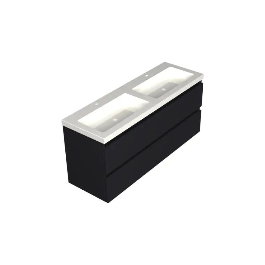 Dutchline Badmeubel Onderkast - Mat Zwart - 140x46cm - 4 Lades - 2 Uitsparingen - 1