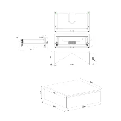 Dutchline Badmeubel Onderkast - Mat Zwart - 60x46cm - 1 Lade - 1 Uitsparing - 2