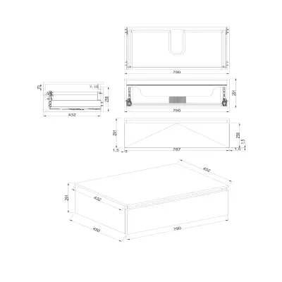 Dutchline Badmeubel Onderkast - Mat Zwart - 80x46cm - 1 Lade - 1 Uitsparing - 2