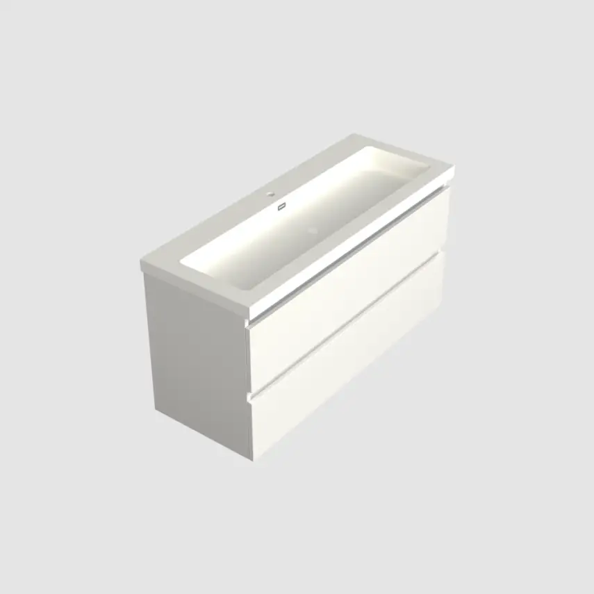 Dutchline Badmeubel Onderkast Midden - Glans Wit - 120x46cm - 2 Lades - 1 Uitsparing - 1