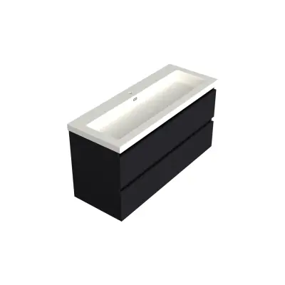 Dutchline Badmeubel Onderkast Midden - Mat Zwart - 120x46cm - 2 Lades - 1 Uitsparing - 1