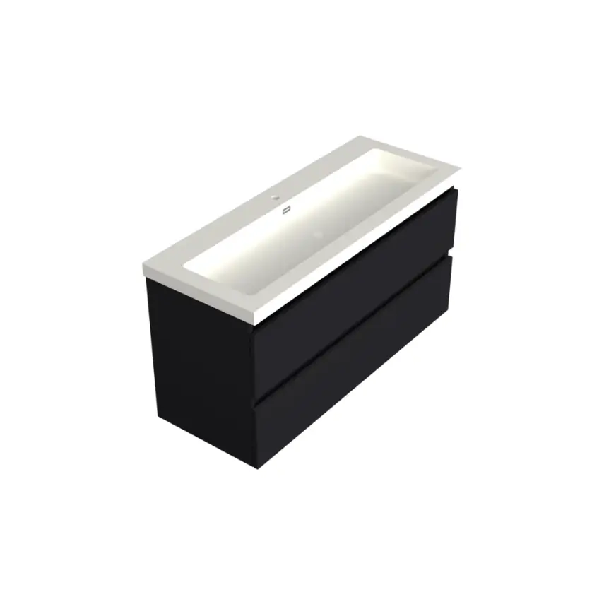 Dutchline Badmeubel Onderkast Midden - Mat Zwart - 120x46cm - 2 Lades - 1 Uitsparing - 1