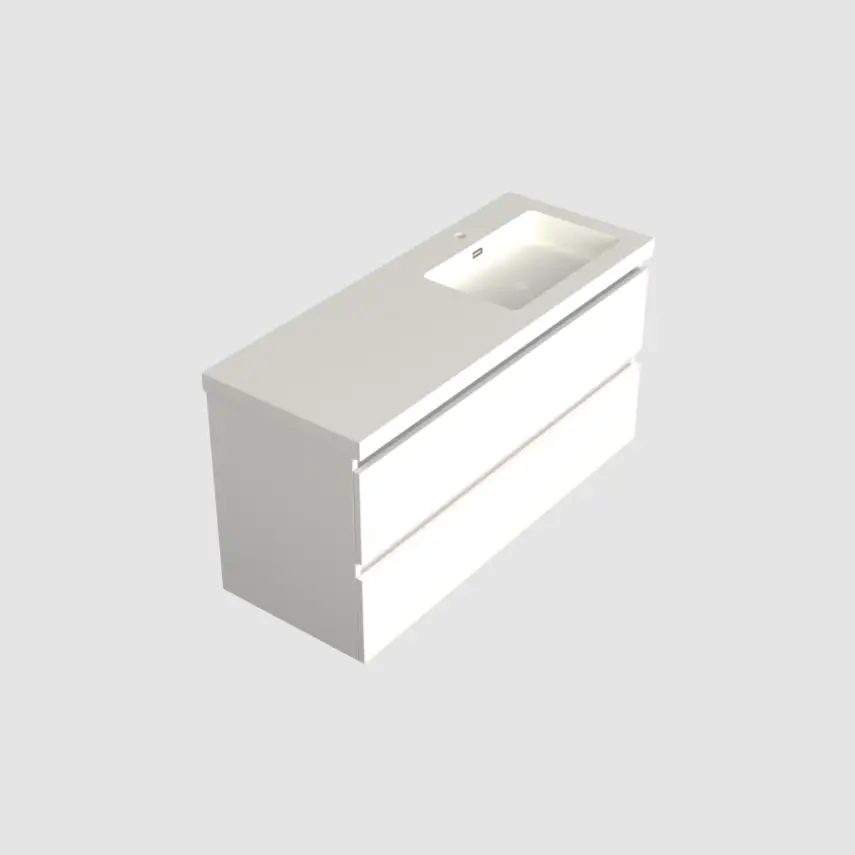 Dutchline Badmeubel Onderkast Rechts - Glans Wit - 120x46cm - 2 Lades - 1 Uitsparing - 1