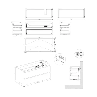 Dutchline Badmeubel Onderkast Rechts - Mat Grijs - 120x46cm - 2 Lades - 1 Uitsparing - 2