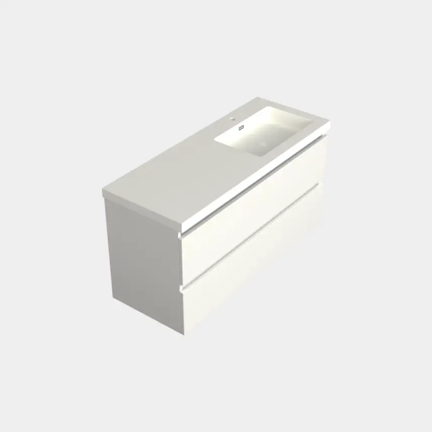 Dutchline Badmeubel Onderkast Rechts - Mat Wit - 120x46cm - 2 Lades - 1 Uitsparing - 1