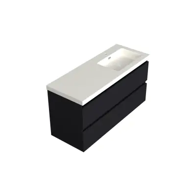 Dutchline Badmeubel Onderkast Rechts - Mat Zwart - 120x46cm - 2 Lades - 1 Uitsparing - 1