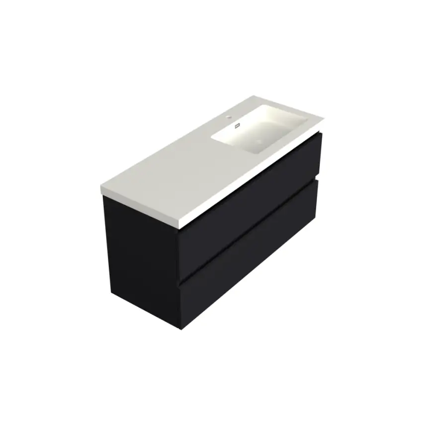 Dutchline Badmeubel Onderkast Rechts - Mat Zwart - 120x46cm - 2 Lades - 1 Uitsparing - 1