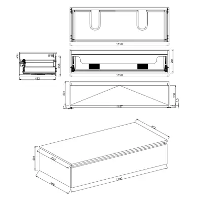 Dutchline Badmeubel Onderkast - Uludag - 120x46cm - 1 Lade - 2 Uitsparingen - 2
