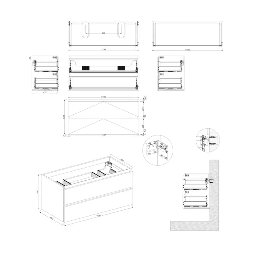 Dutchline Badmeubel Onderkast - Uludag - 120x46cm - 2 Lades - 2 Uitsparingen - 2
