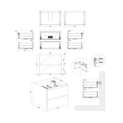 Dutchline Badmeubel Onderkast - Uludag - 60x46cm - 2 Lades - 1 Uitsparing - 2