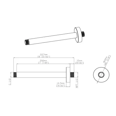 DutchLine - Grip Plafondarm 200 - Geborsteld staal - 2