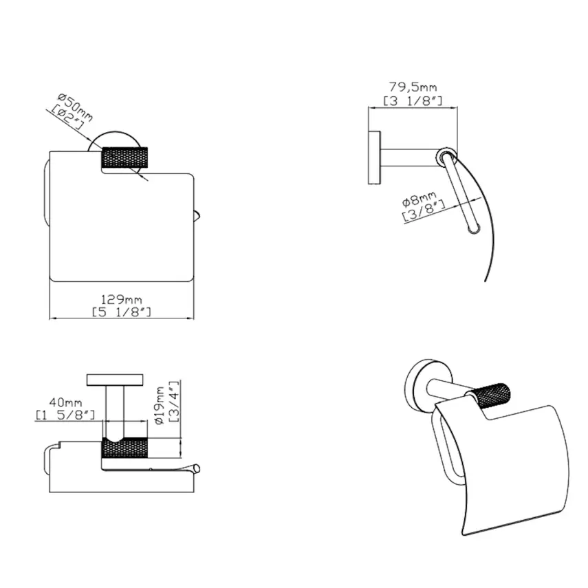 DutchLine - Grip Toilethouder Met Klep - Mat zwart - 2