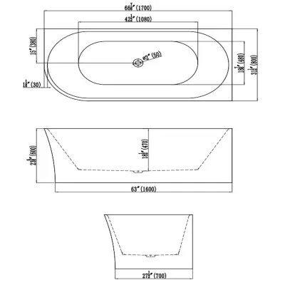 DutchLine Half-Vrijstaand Hoekbad Rechts - Mat Wit - 1700*800*600 - 2
