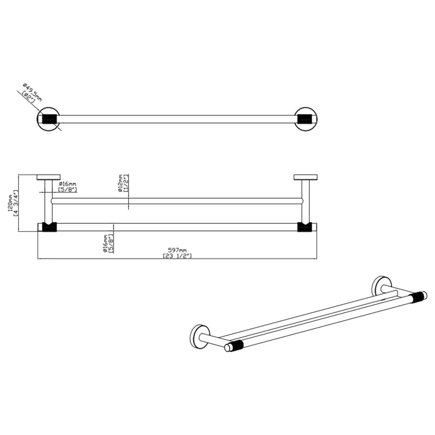 DutchLine - Handdoekrek Dubbel - Geborsteld messing - 2