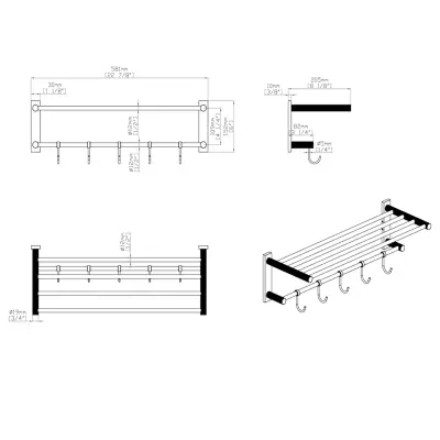 DutchLine - Handdoekrek met haken - 60cm - RVS - 2