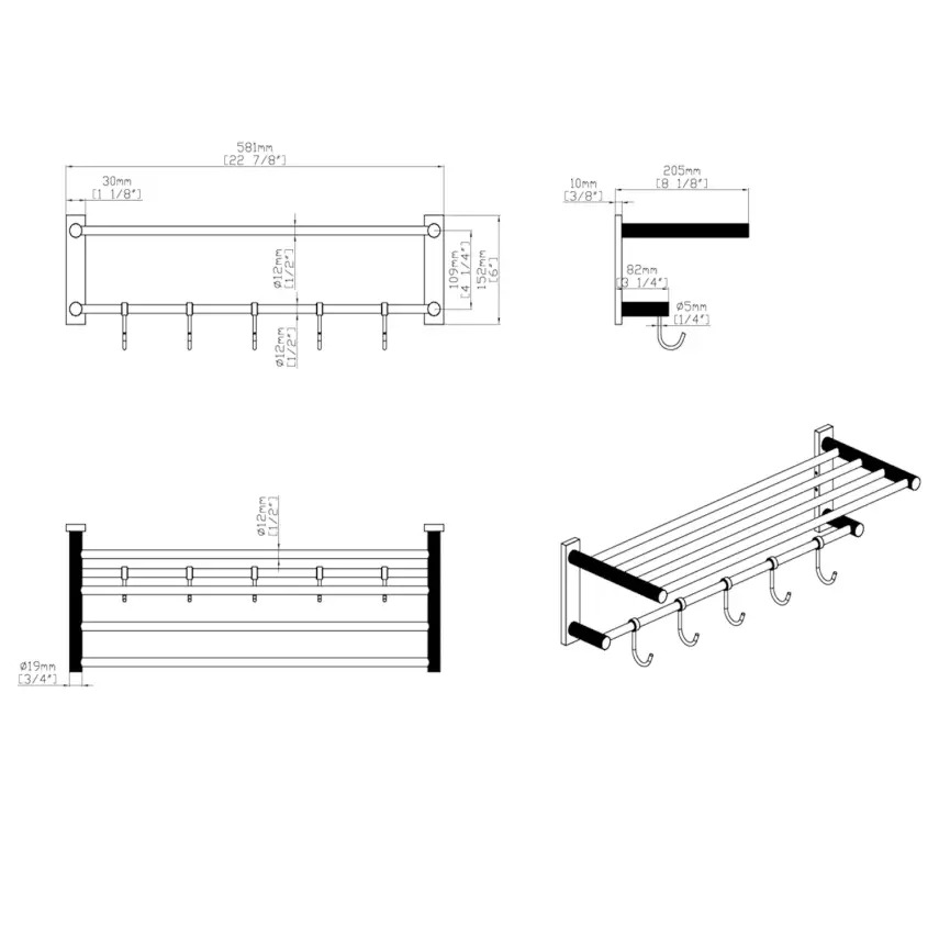 DutchLine - Handdoekrek met haken - 60cm - RVS - 2