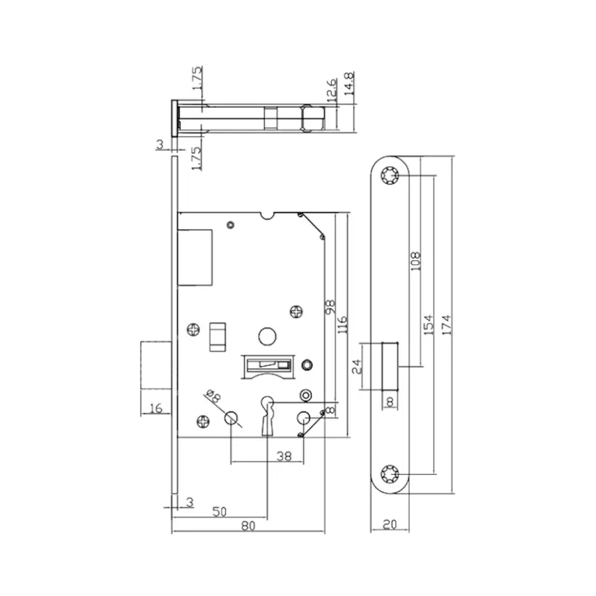 DutchLine - Kamerdeurslot Met Sleutel Incl. Sluitplaat - Mat wit - 2